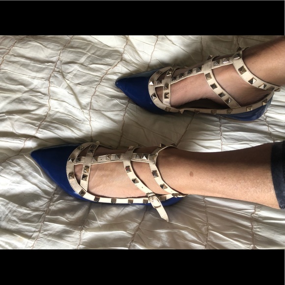 Blue / beige Vynil studded flats sz. 7 - Picture 10 of 13